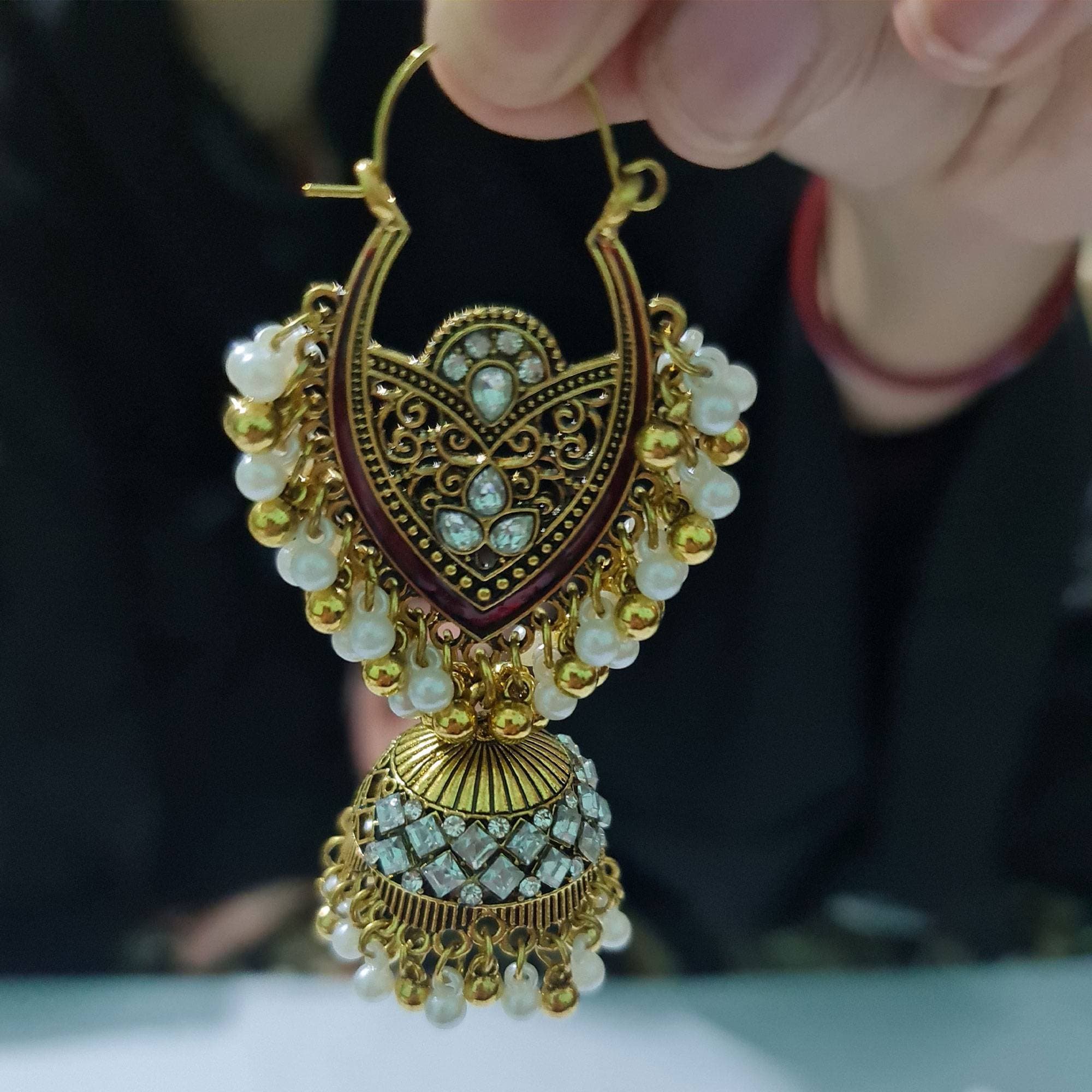 1 Pair Indian Gold Jhumka Earrings For Girls And Women