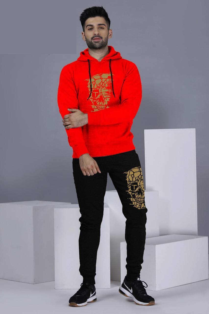 Winter Collection Hoodie Red Tracksuit For Men - Skull
