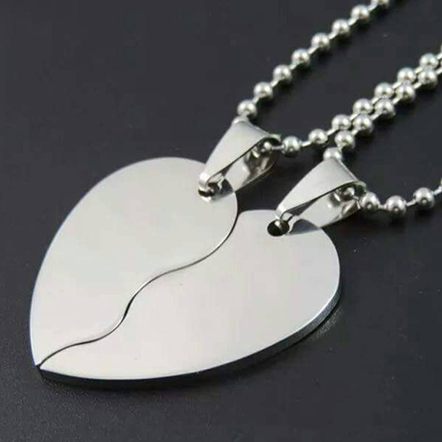 Stainless Steel Big Broken Heart Double Chain Pendant for Unisex - Silver