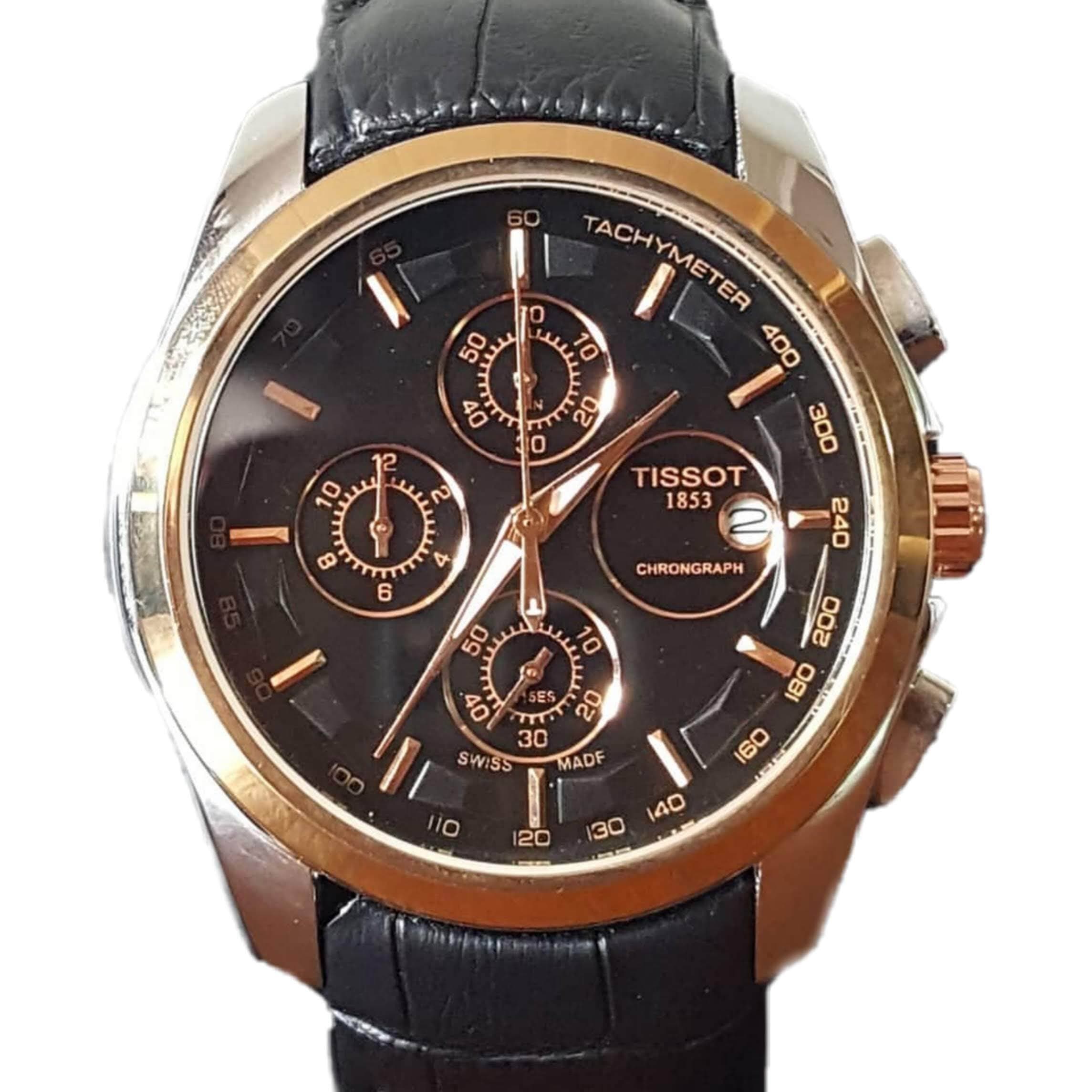 Black Leather Strap Wrist Watch For Men Chronograph