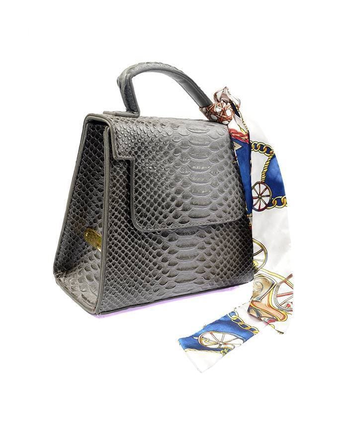 Grey Leather Short Hand Bag