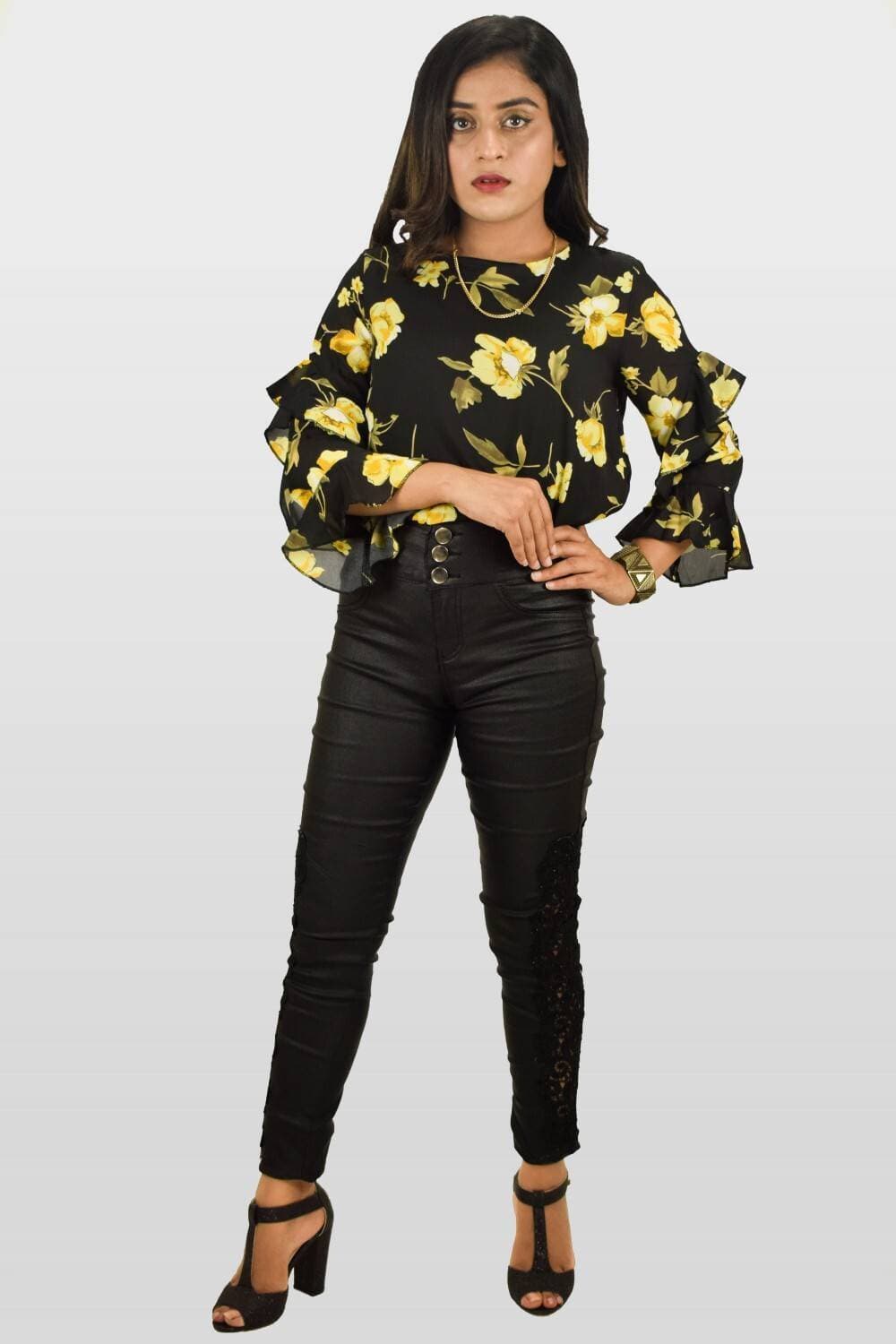 Black Shiny PU Lace Side Skinny Trousers 100% original product
