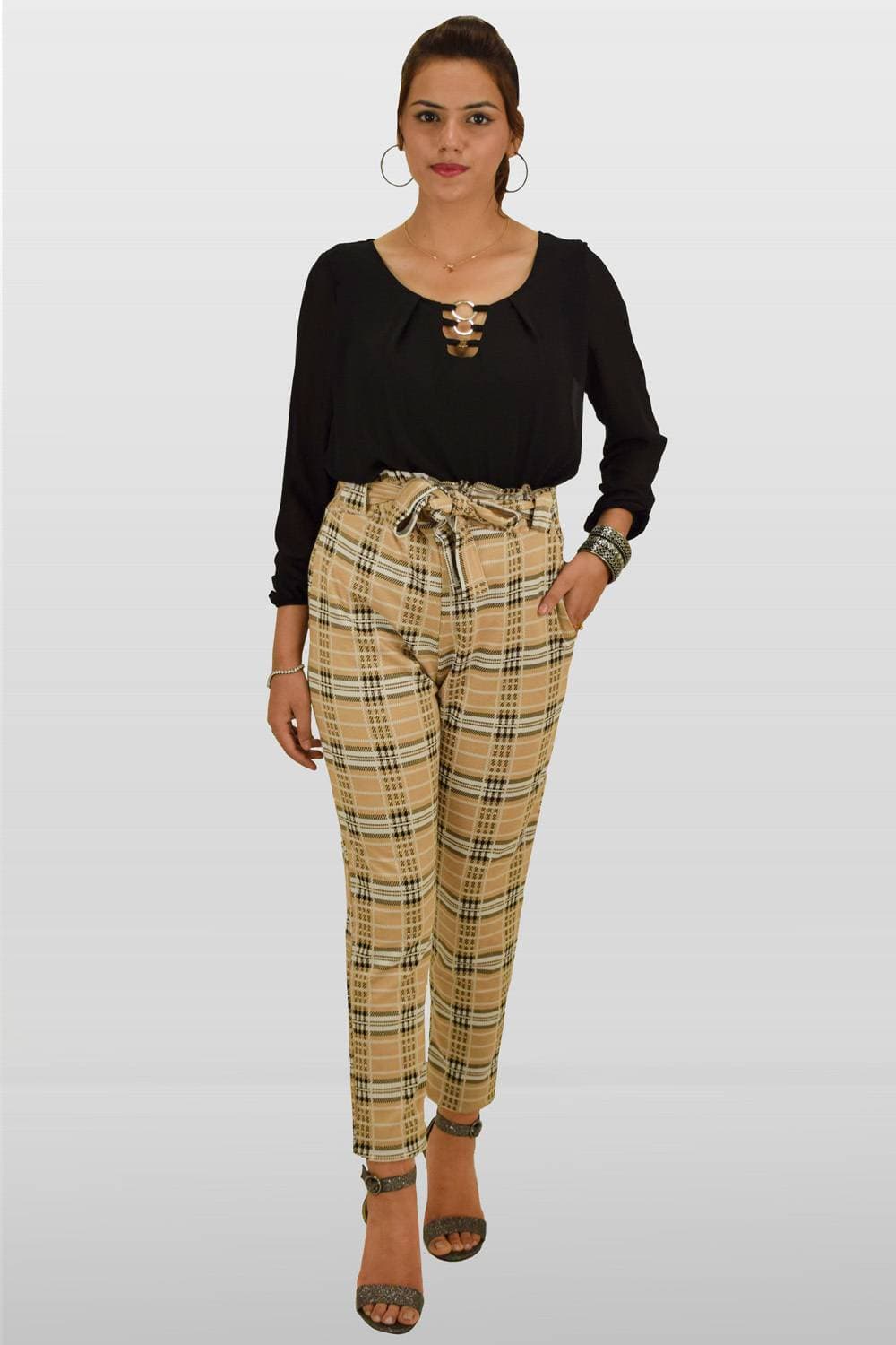 Stone Check Paper Bag Trouser 100% High Quality