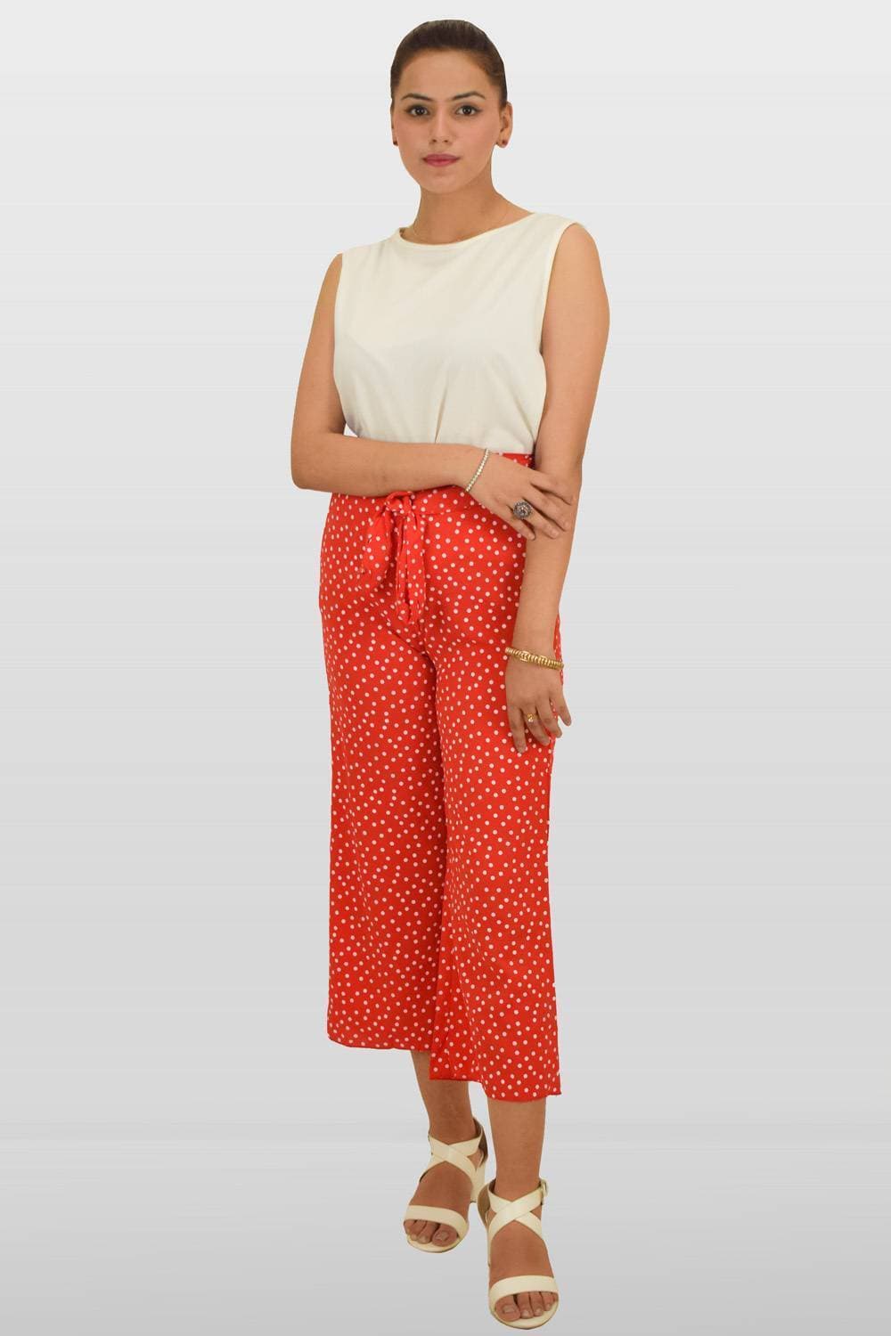 Red And White Polka Dot Tie Belt Culotte Trousers - Amazing