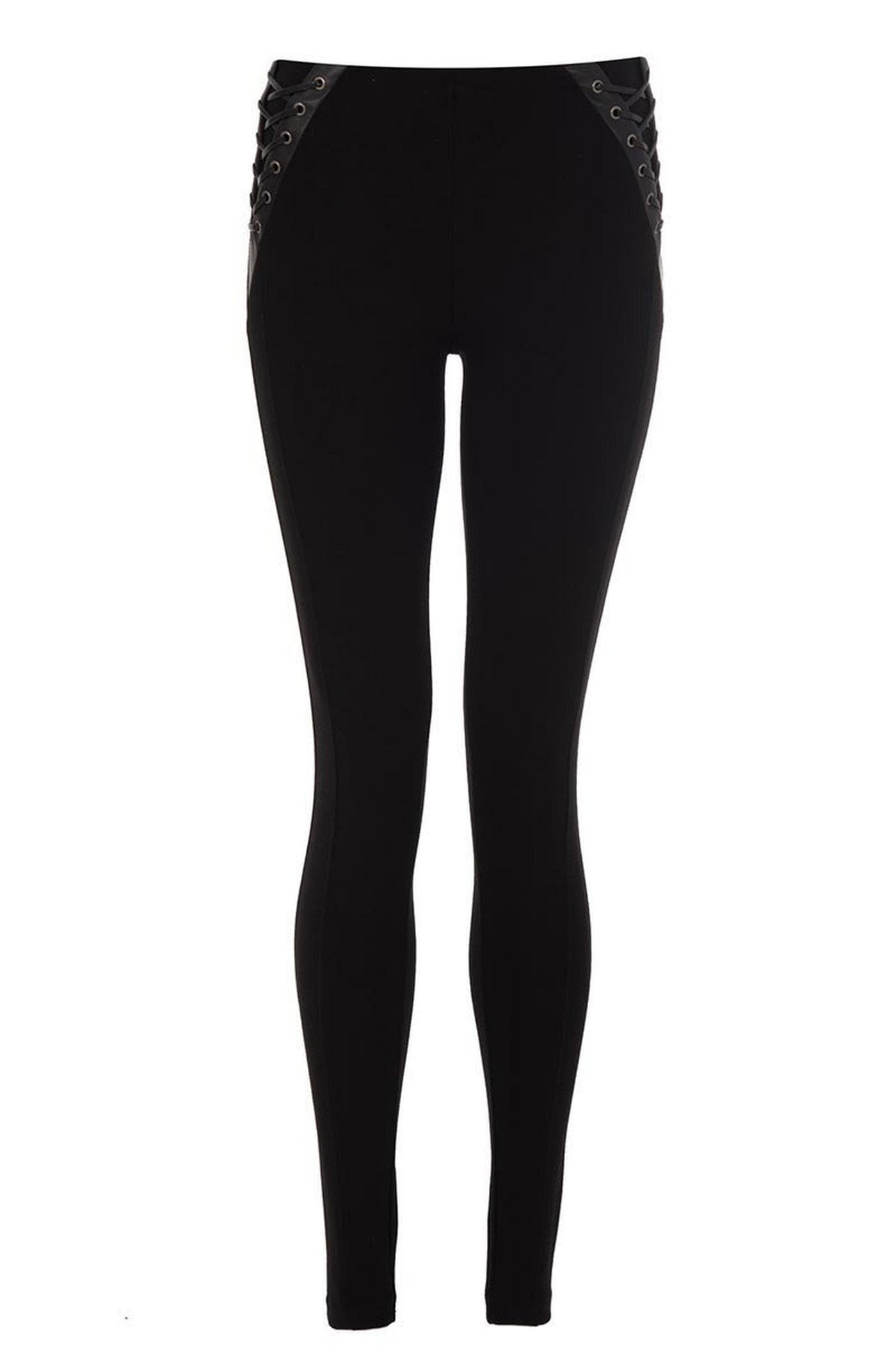 Black Lace Up Detail Leggings - Marvelous