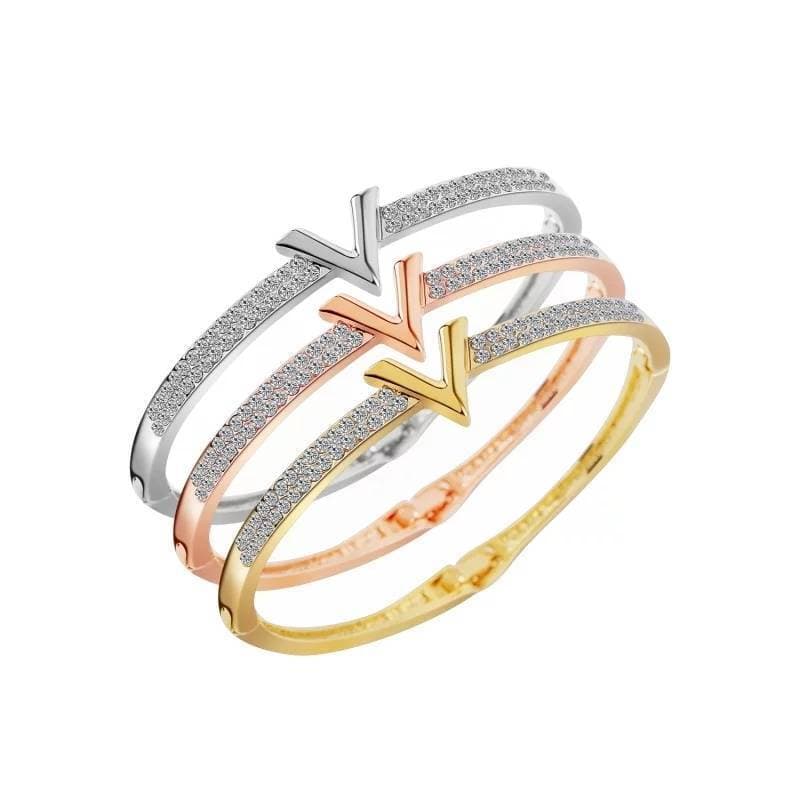 Best Luxury Letter Crystal Bracelet Bangles Women Fashion V Rhinestone