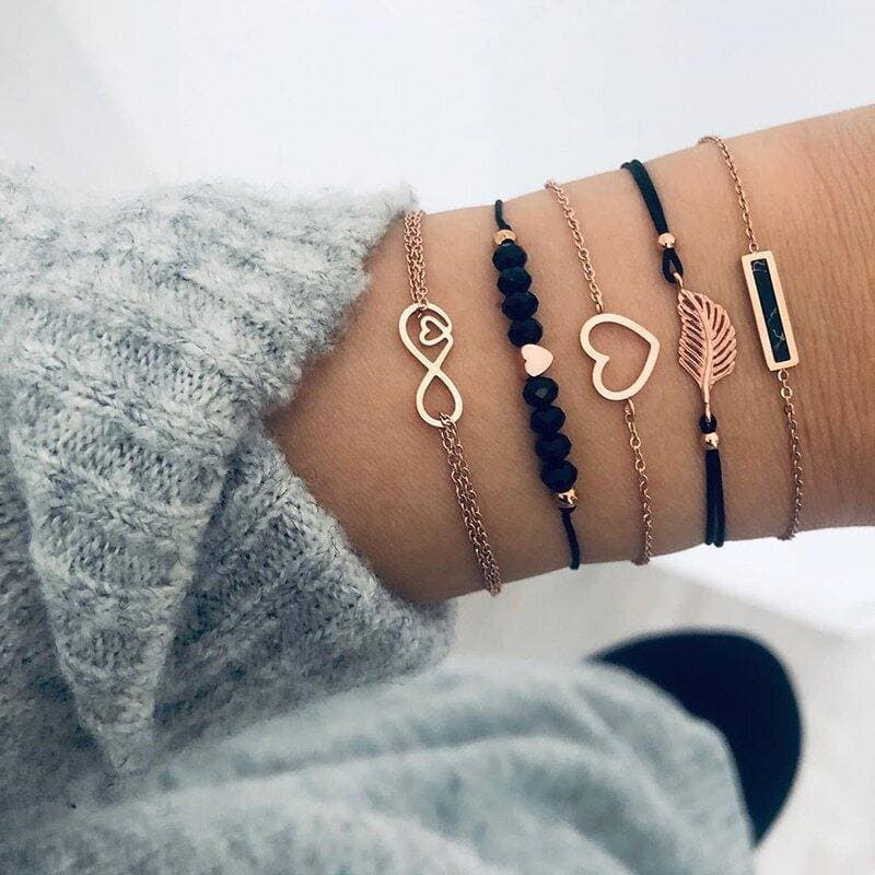 Black Beads Chain Bracelets Bangles For Women
