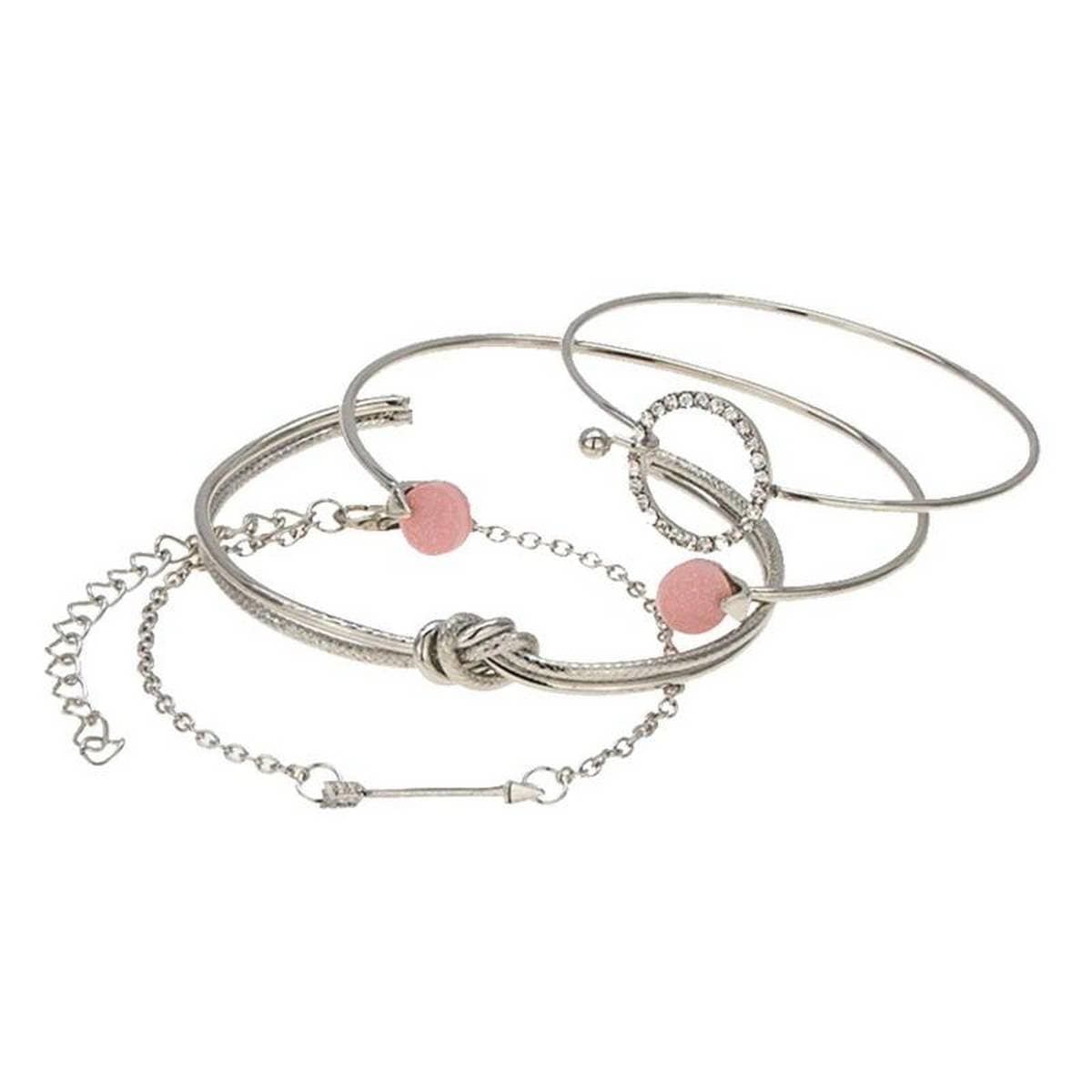 Cute Romantic Bracelet Set For Women Jewelry Bohemian Gold Silver Geometric Metal Arrow Shiny Rhinestones Woman Bracelet - Silver color