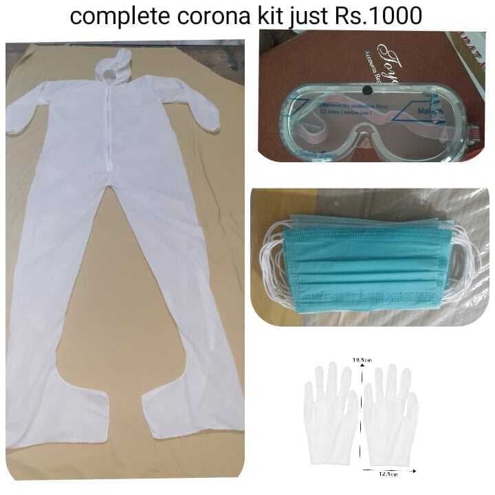 Complete Corona Kit One Piece Of Gown One Protective goggle One Pair Gloves & One Surgical Mask