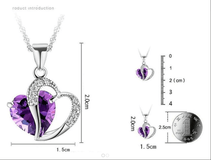 Purple Heart Rhinestone Necklace