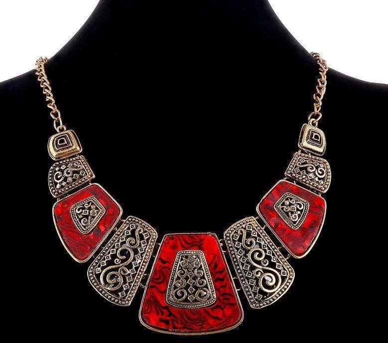 Enamel Geometric Retro Red Necklace