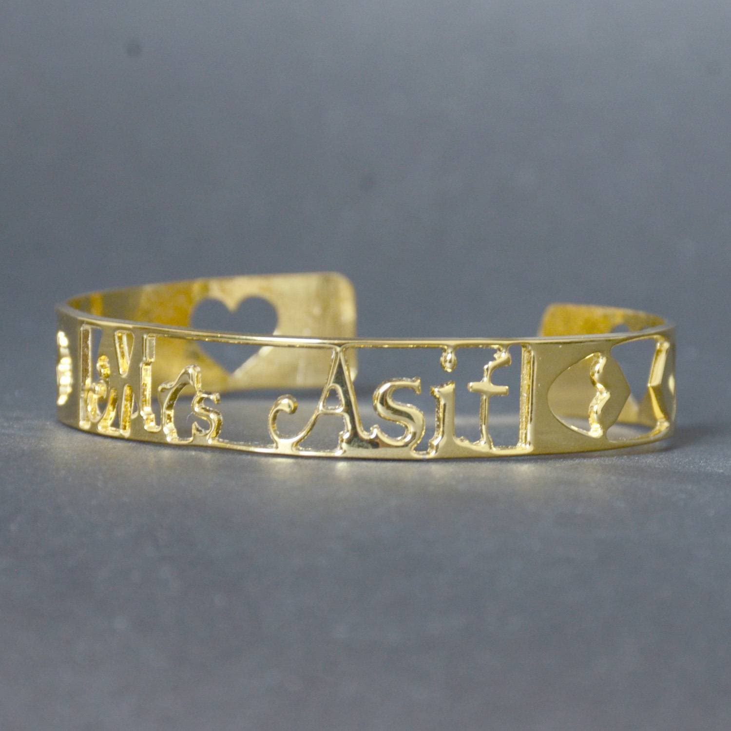 Custom Heart Design Made 24k Gold Plated Name Bangle