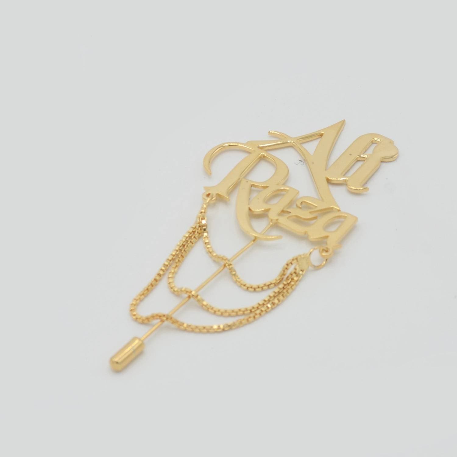 Customize Name Design With Chain 24K Gold Plated Coat Pin, Lapel Pin, Name Brooch Gift Set For Men Gift Item