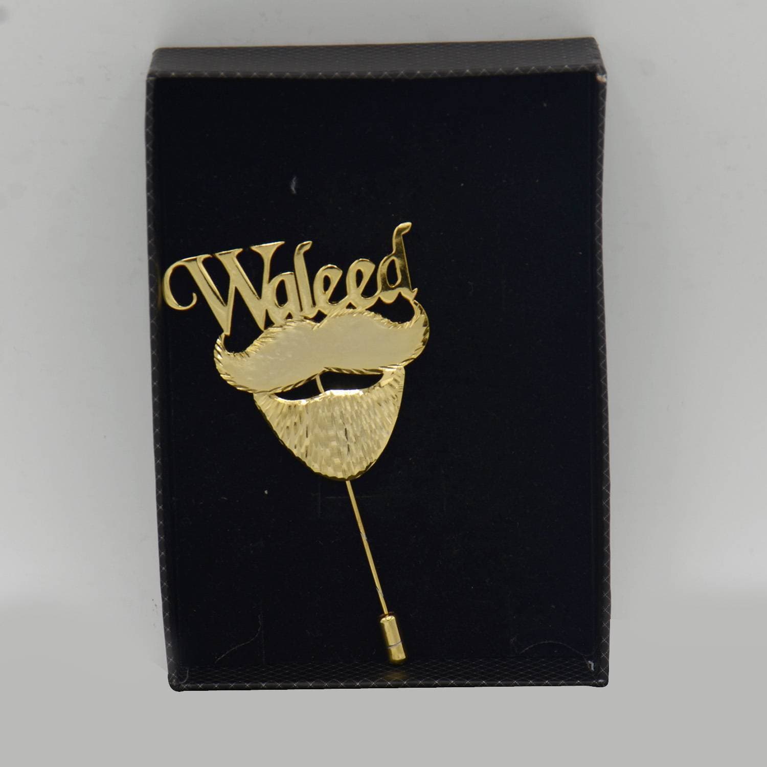Customize Name With Moch Design/Cut Work - 24K Gold Plated Coat Pin, Lapel Pin, Name Brooch Gift Set For Men Gift Item