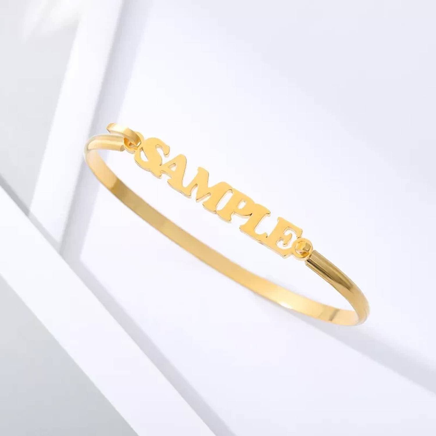 Custom Design Made 24k Gold Plated Single Name Bangle Gift Item - High Surface Mirror Style