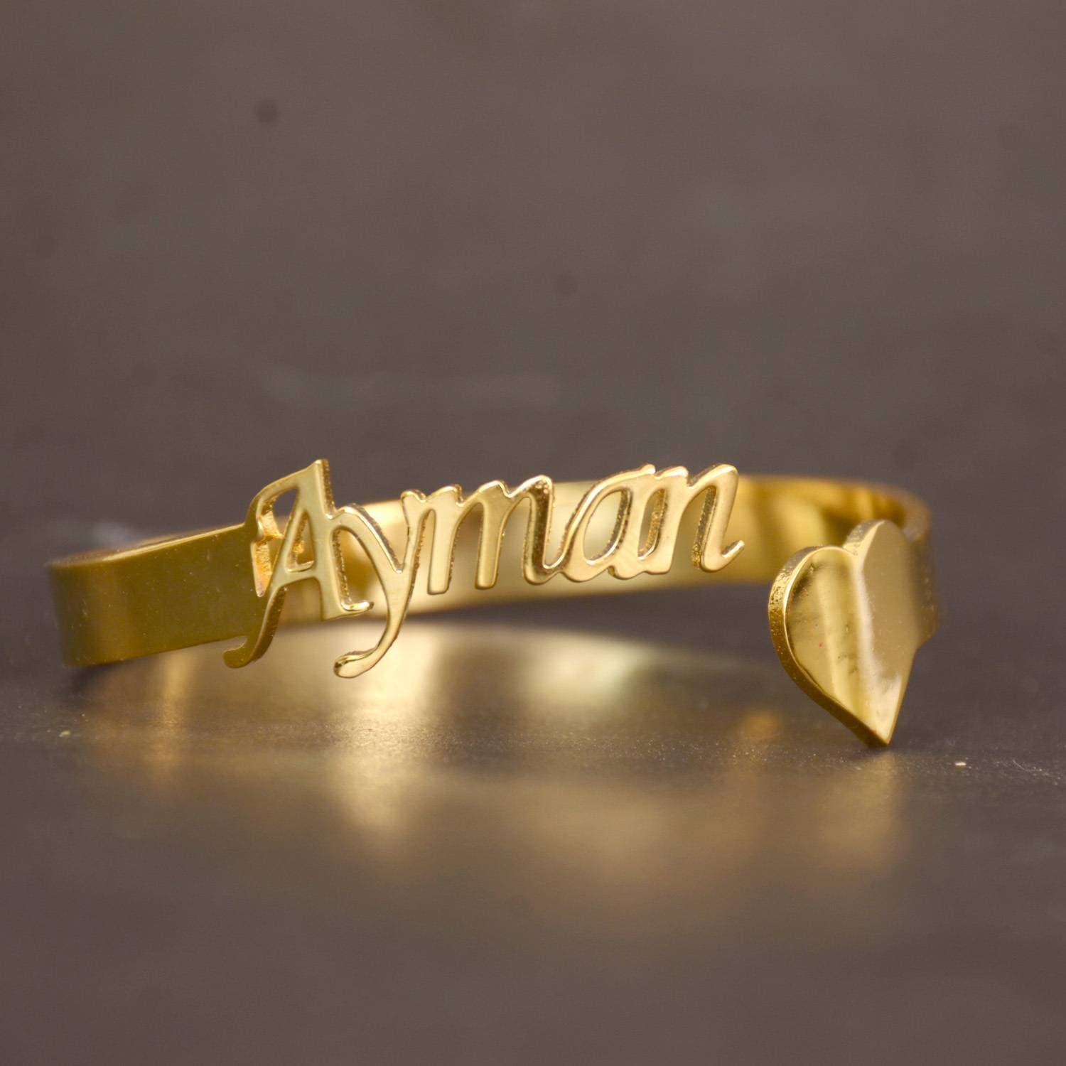 Custom Heart Design Made 24k Gold Plated Name Bangle Gift Item