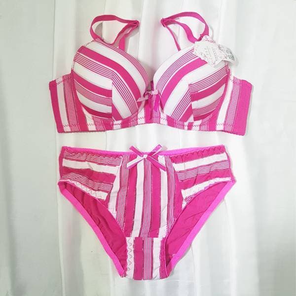 Ribbon – Strip Design Bra Panty Sets – Pink