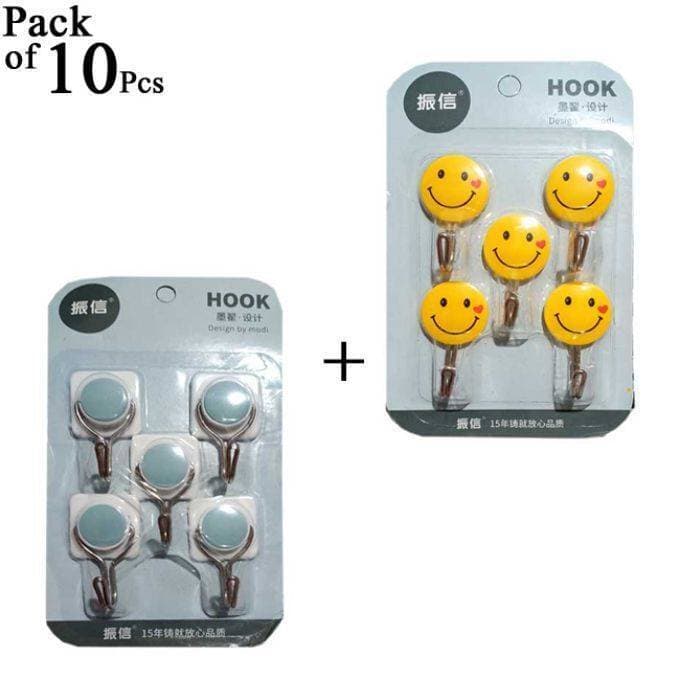 Pack 10 Pcs - Wall Hanging Hooks - Kitchen & Bathroom wardrobe Multipurpose Heavy Duty Sticky Wall Hangers Hooks