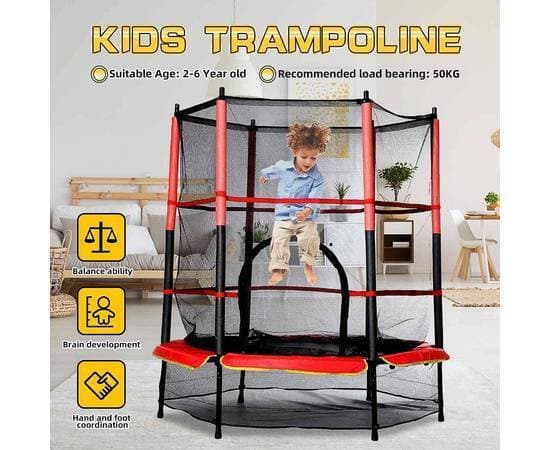 Round Kids Trampolines Indoor, 4.5Ft Outdoor Trampoline With Enclosure Net For Toddler 55 4.5Ft Junior Trampoline With Enclosure Safety Net Kids Activity