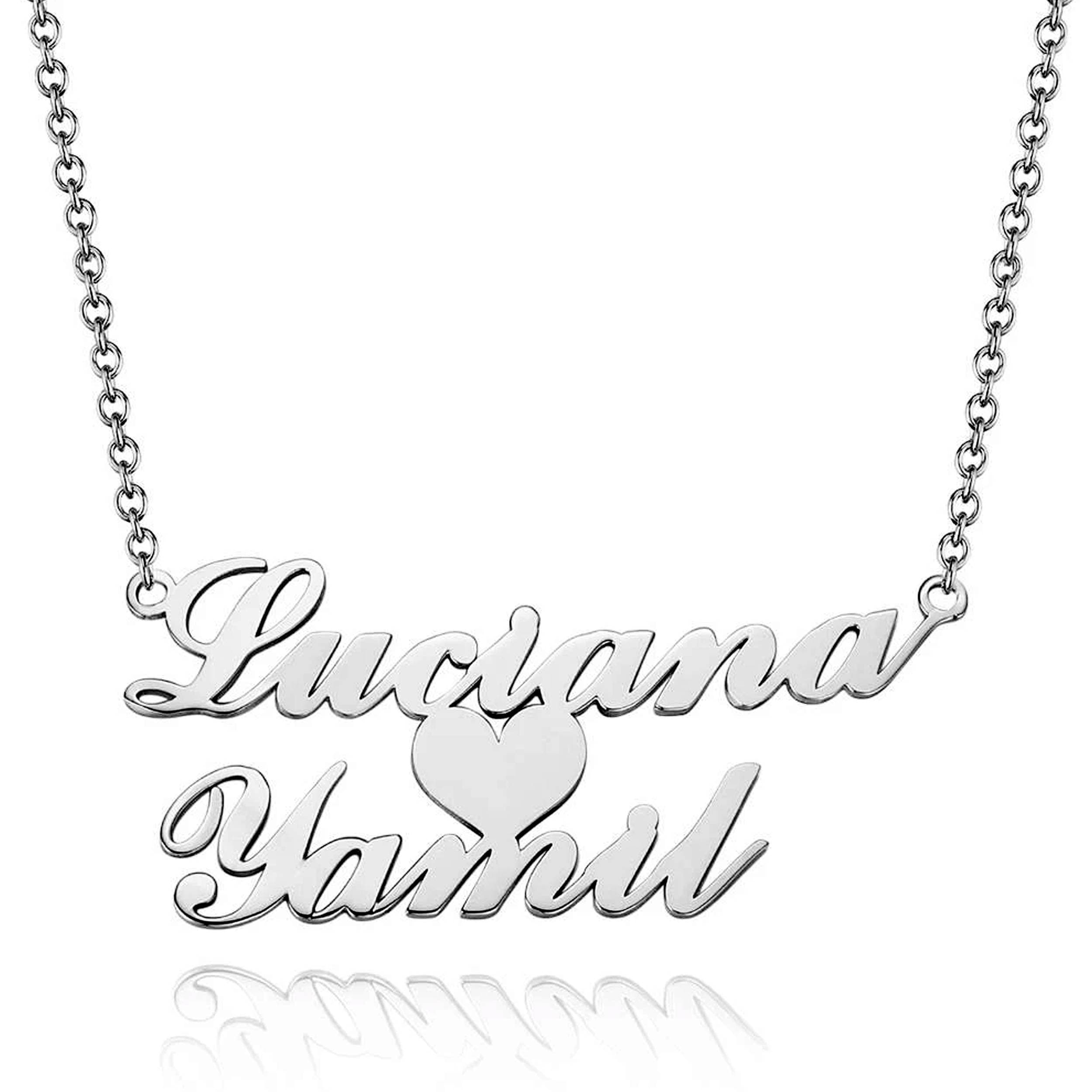 Sterling Silver 925 Double Name with Heart Necklace