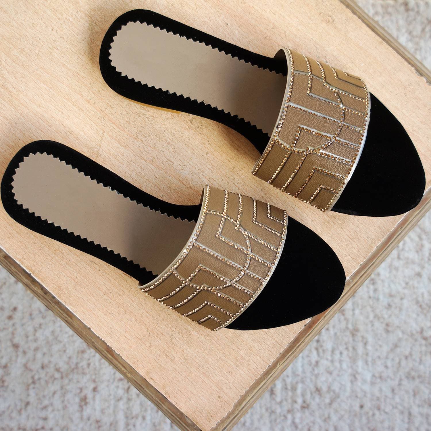 Leather & Velvet Flat for Girls - Ochre