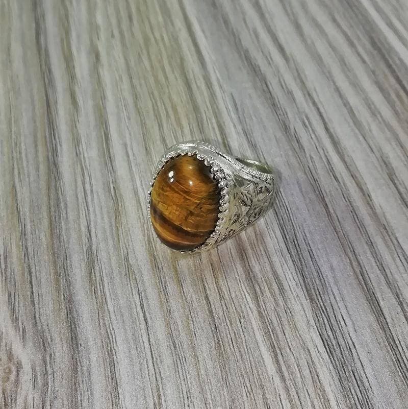 African Tiger Eye Stone Silver Ring For Men