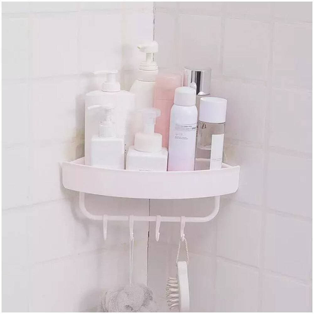 Triangle Bath and Kitchen Corner Storage Shelf with Hooks
