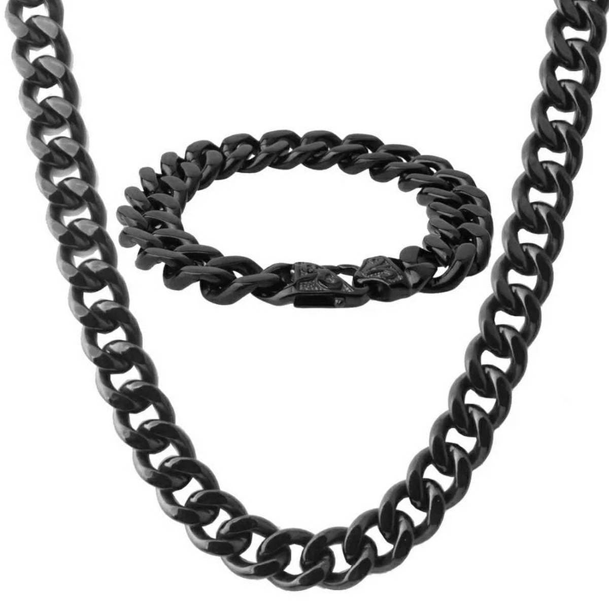 Stainless Steel Cuban Necklace & Hand Bracelet For Men - Pack of 2