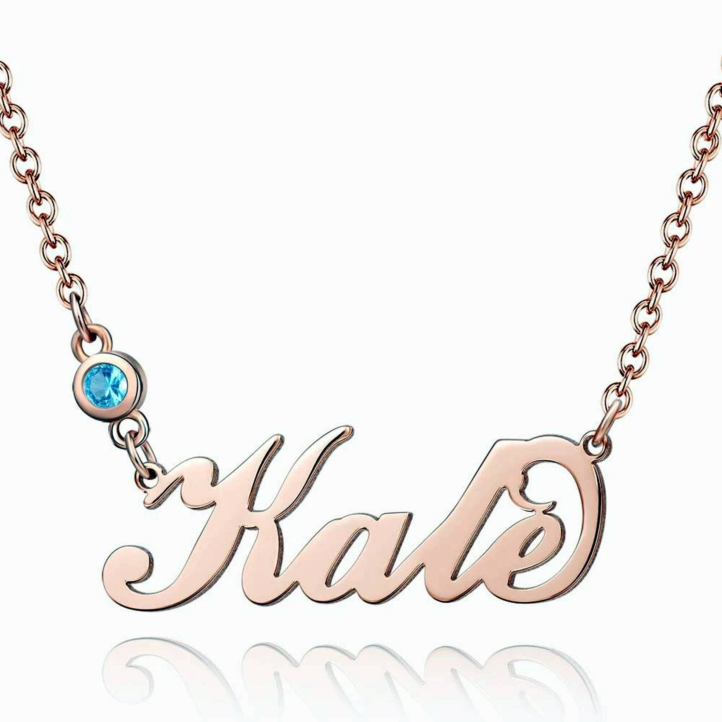 24C Gold Plated Single Name Necklace with Gem Stone