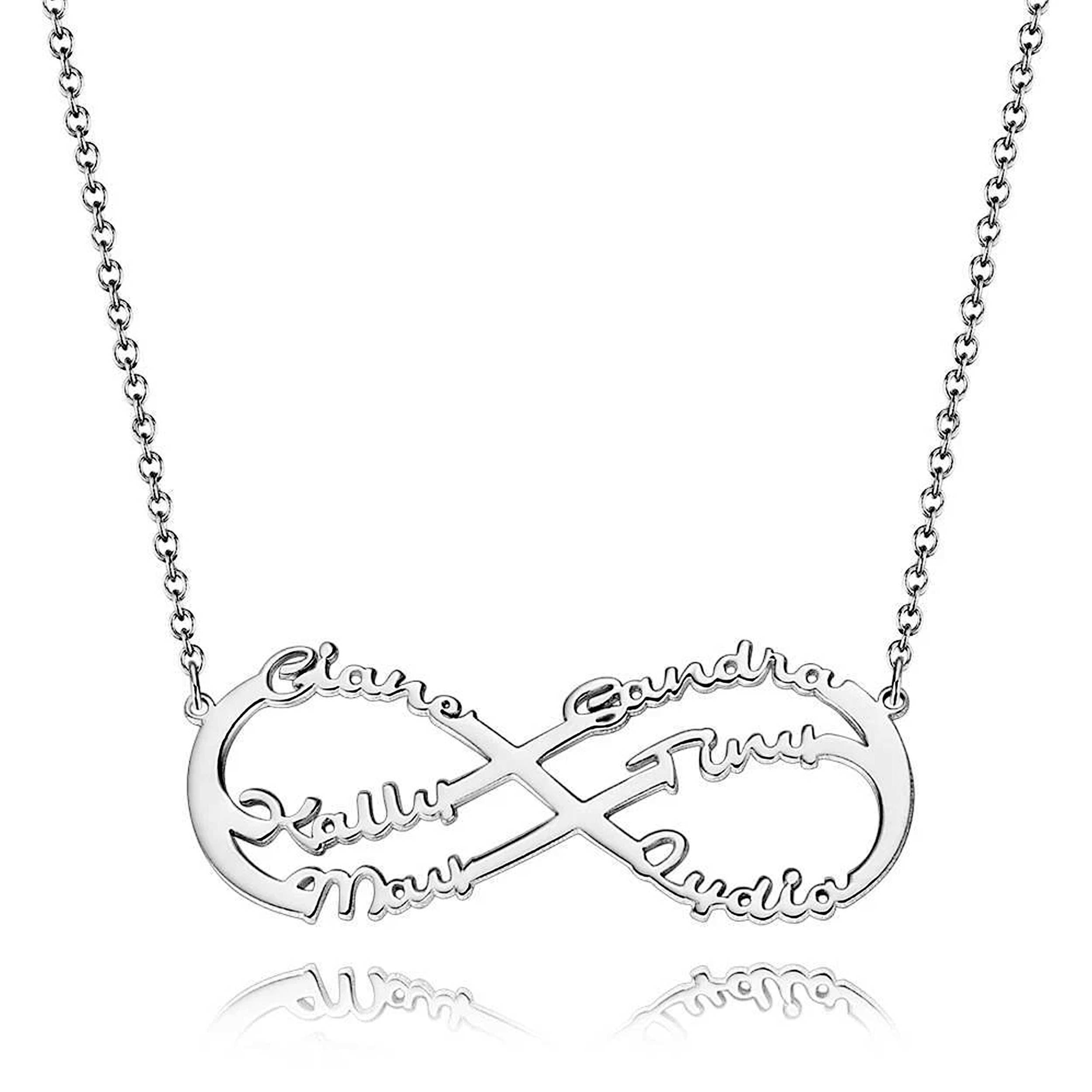 Sterling Silver 925 Infinity Style Six Names Necklace
