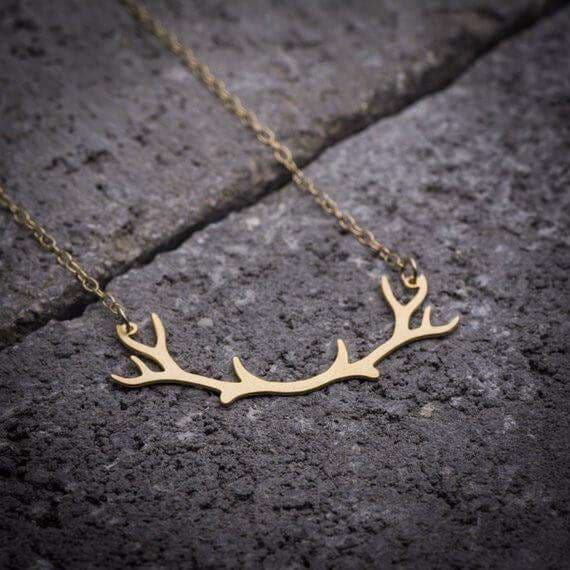 Golden Reindeer Horn Necklace For Women