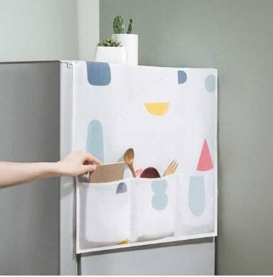 Cute & Printed Fridge Top Dust Cover With Dual Side 6 Pockets