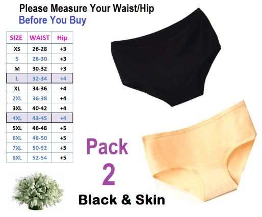 Black & Skin Cotton Underwear for Girls - Pack of 2 Pcs - 3XLarge