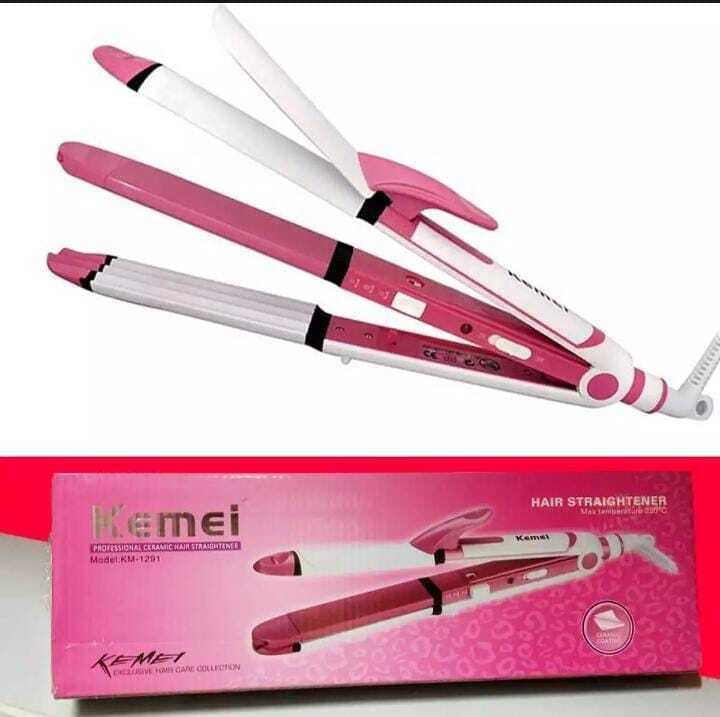 Kemei Hair Straightener 3 In 1 Roller Curler Crimper