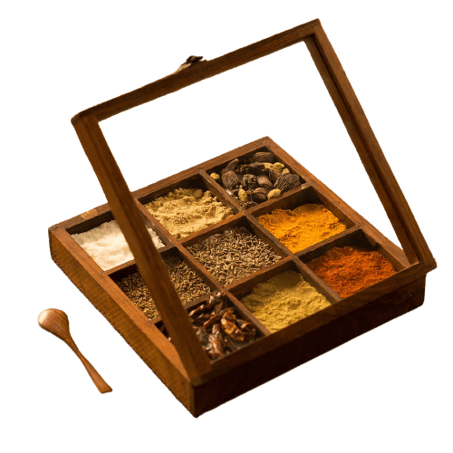 Spice Container Masala Box Rack With Wooden Spoon- 10 X 10