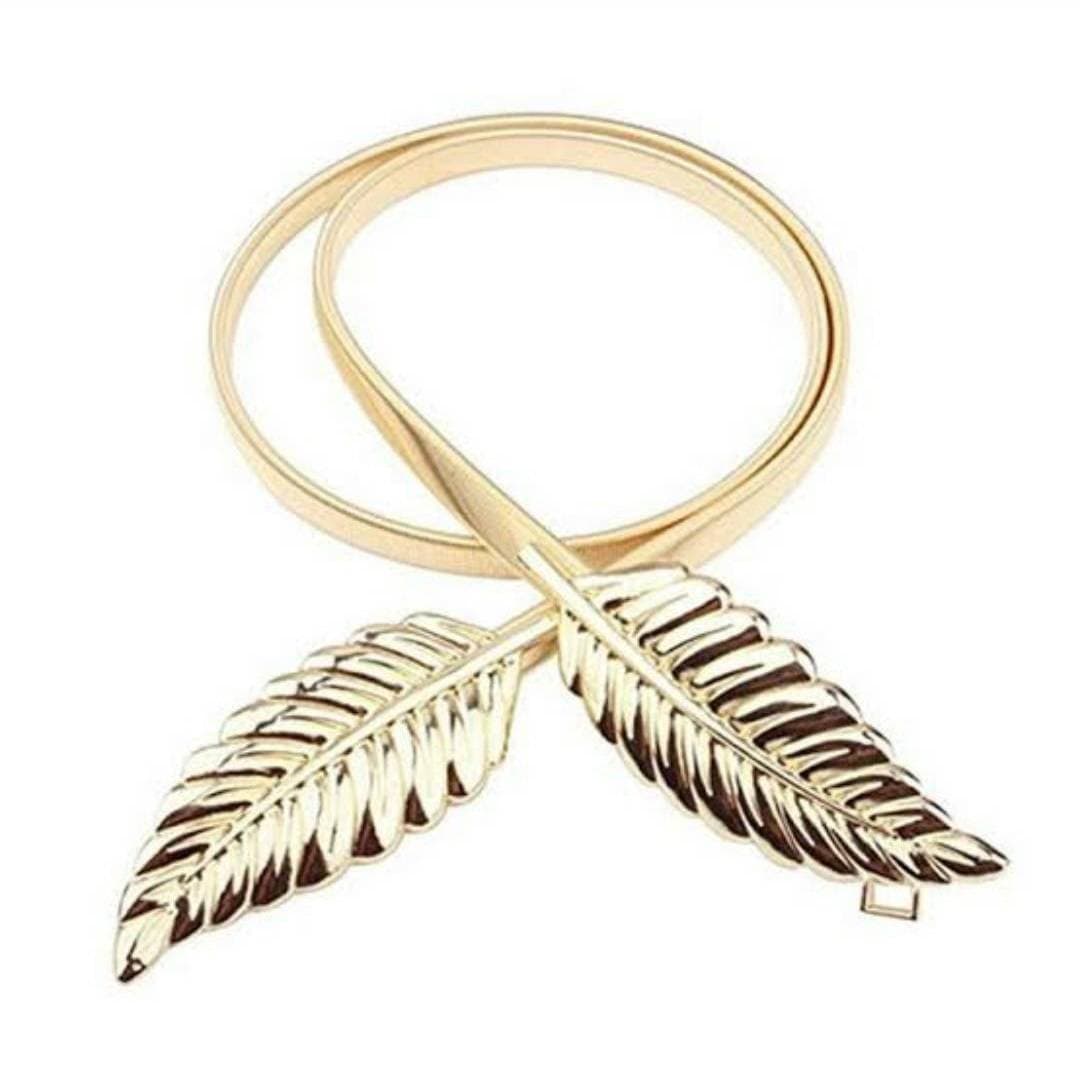 Trendy Double Leaf Metal Waist Belt For Women - Golden