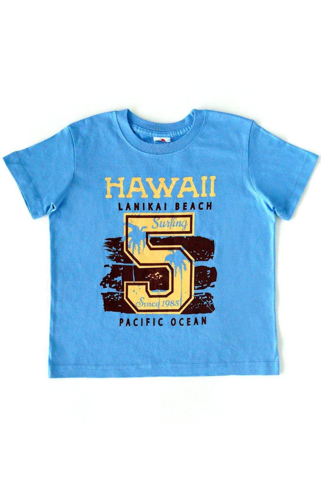Hawaii Cotton Fabric Round Neck T-Shirt - Sky Blue