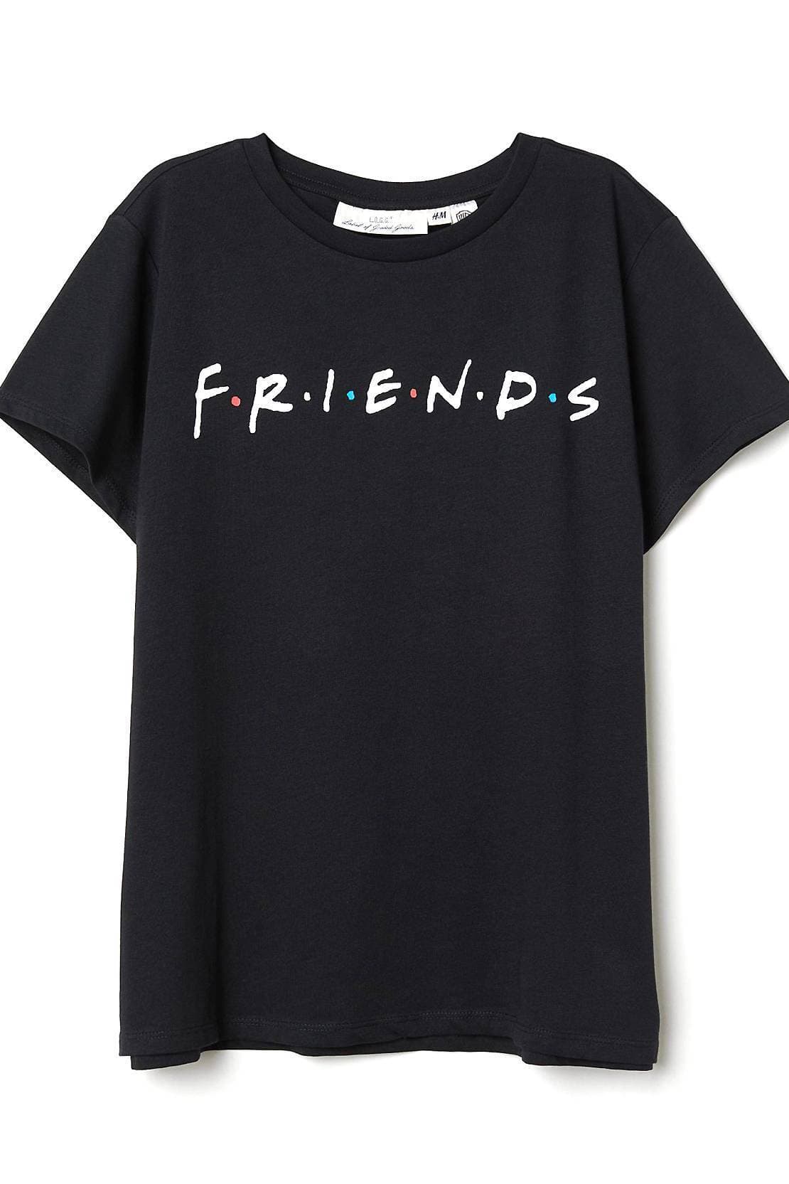 H & M Cotton Fabric Printed Friends T-Shirt - Black