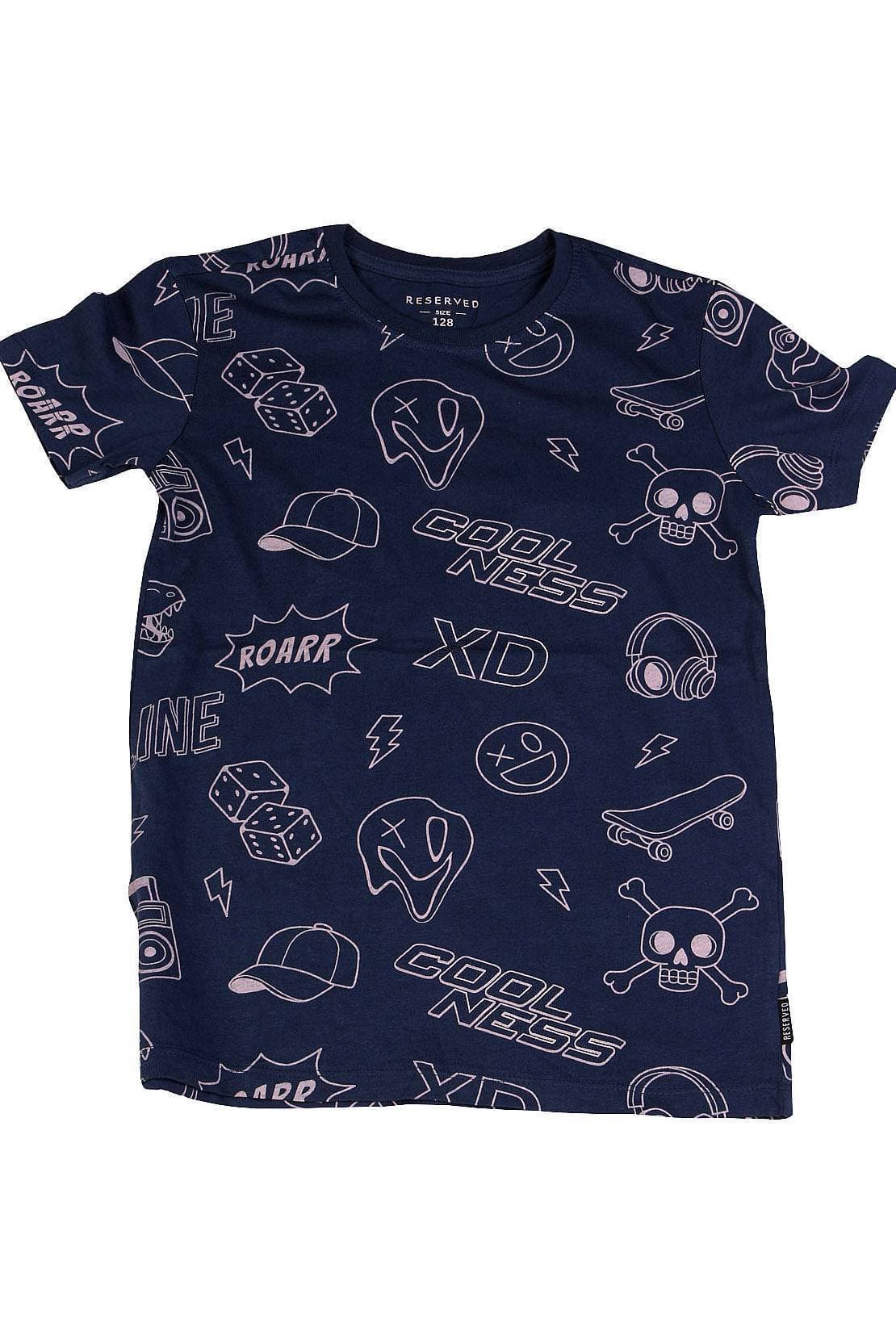 Res Round Neck Cotton Fabric Shirt - Dark Blue