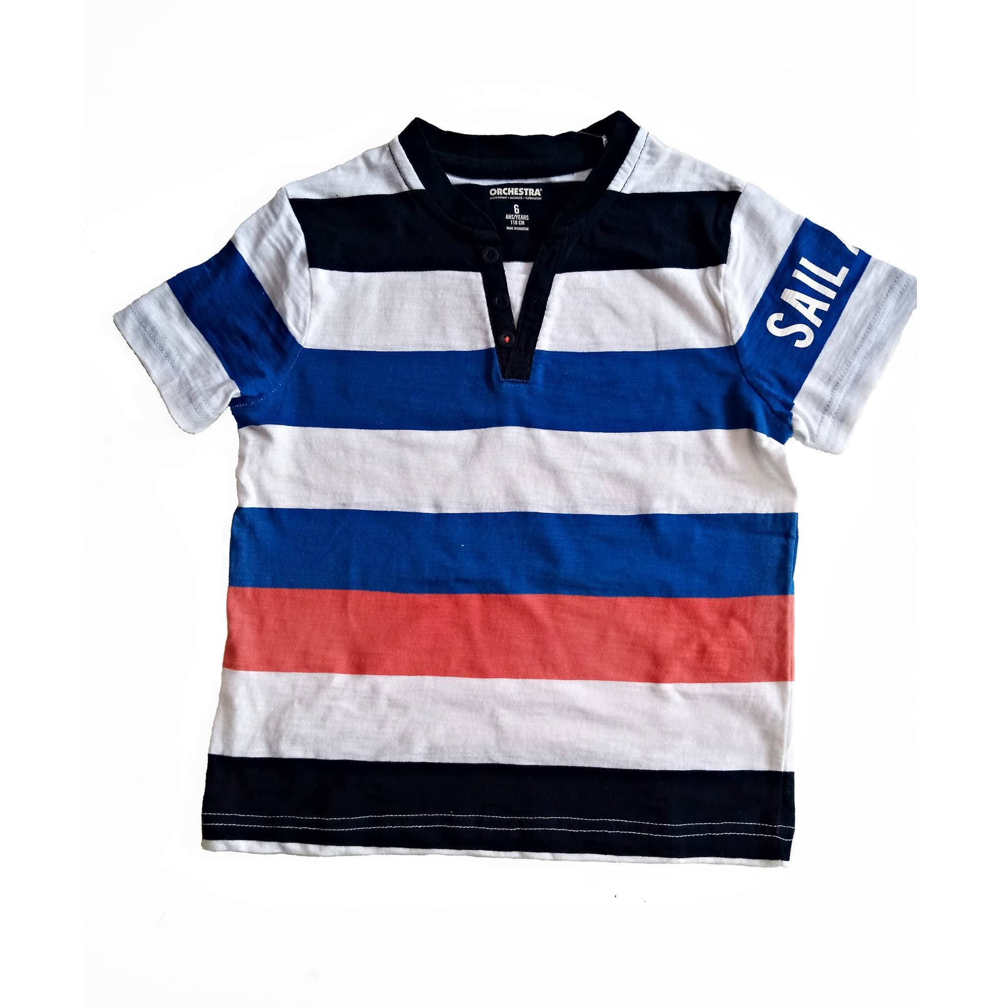 Orchestra Strips Round Neck  Cotton Fabric Shirt - Multi Colors