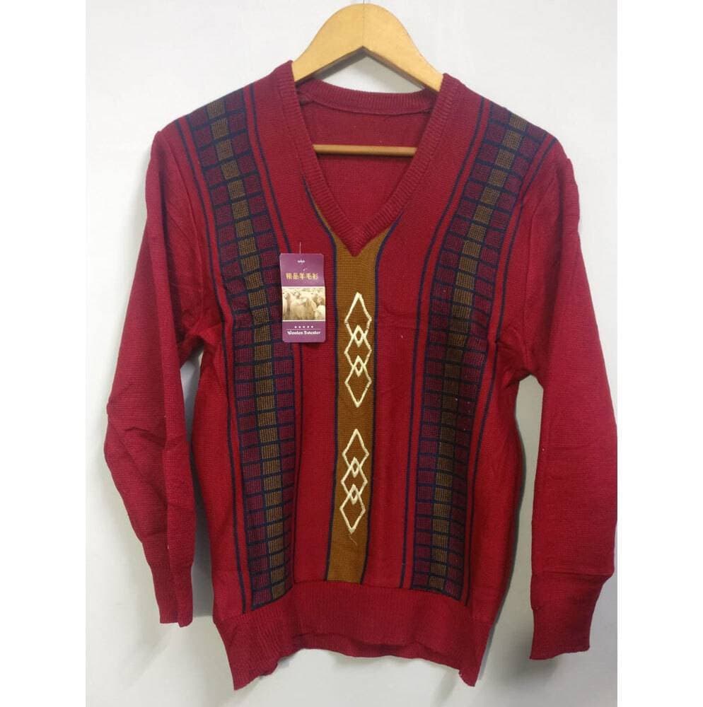 Man Wool Fabric Sweater For Winter In Red Color