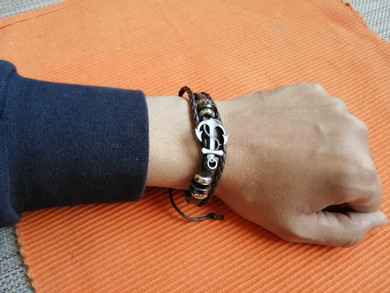 Stylish Leather Anchor Bracelet For Men