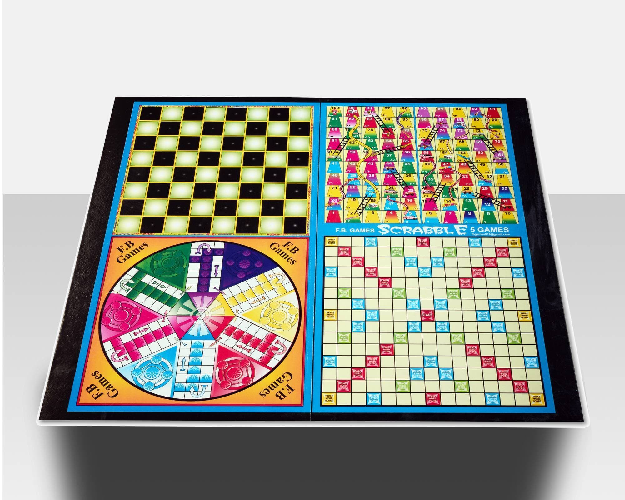 Ludo Board Game (Special Edition) Wooden 2 in 1 & Five in One (5 in 1) FB GAMEZ