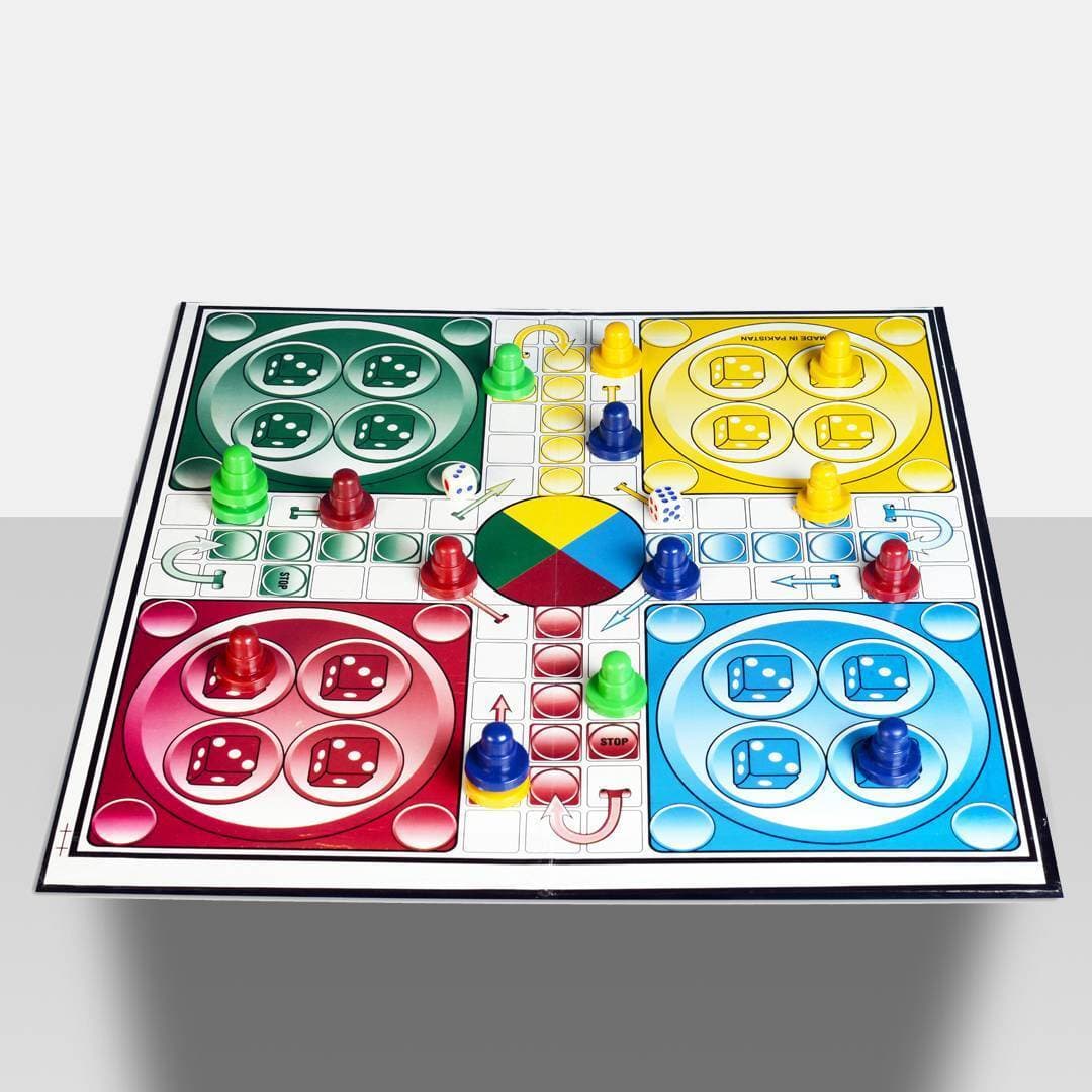 Wooden Ludo Board Game-Bonus Four Different Game on Back Side