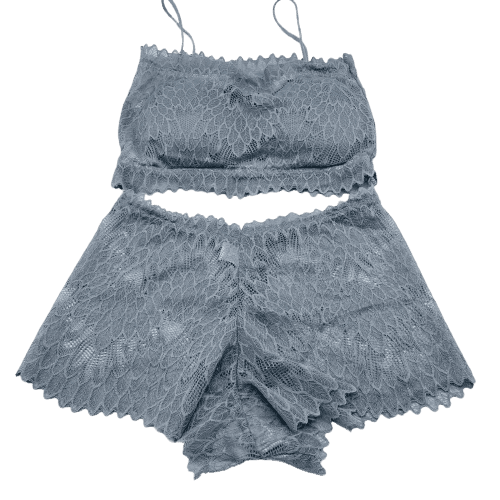 Chicken Embroidery Padded Bra & Panty Set - Grey