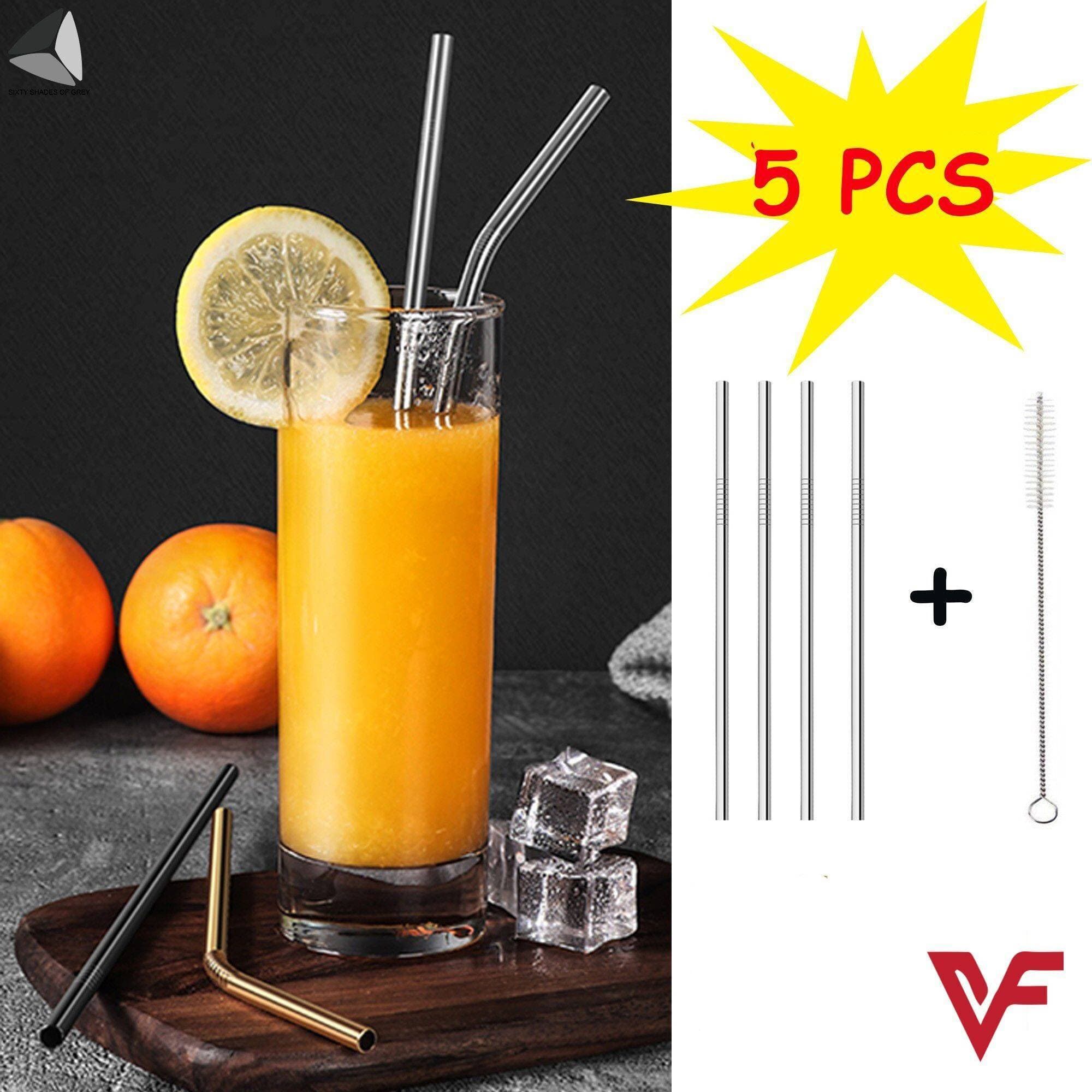 Straight Reusable Drinking Straws For Milkshake Drinks - Pack Of 5