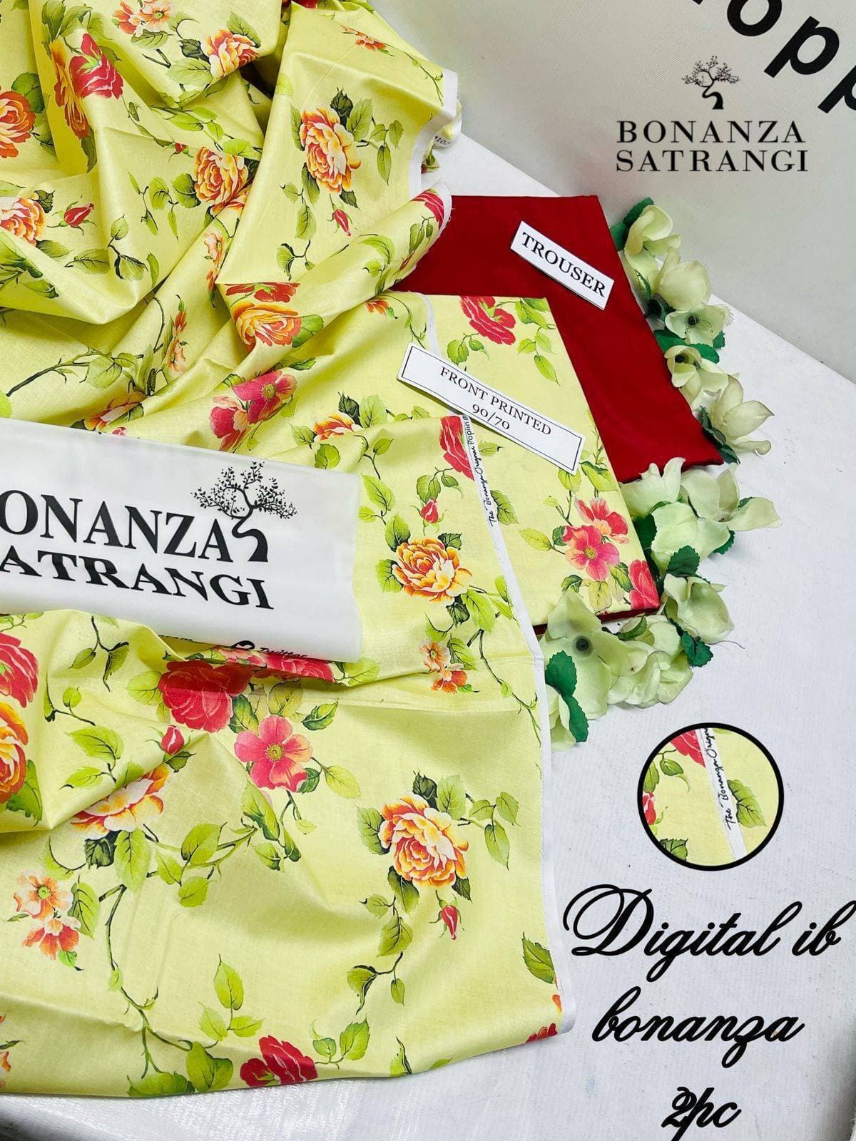 Bonanza Satangi Digital Printed 2 PCS Women Unstitch Suit - Pista Green