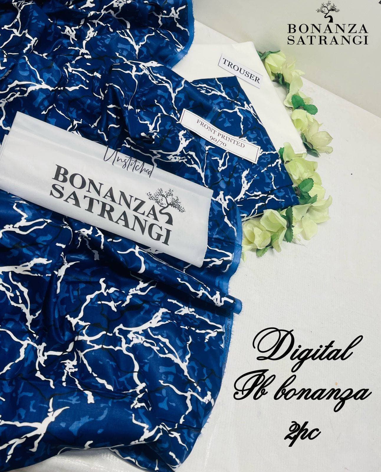 Bonanza Satangi Digital Printed 2 PCS Women Unstitch Suit - Blue