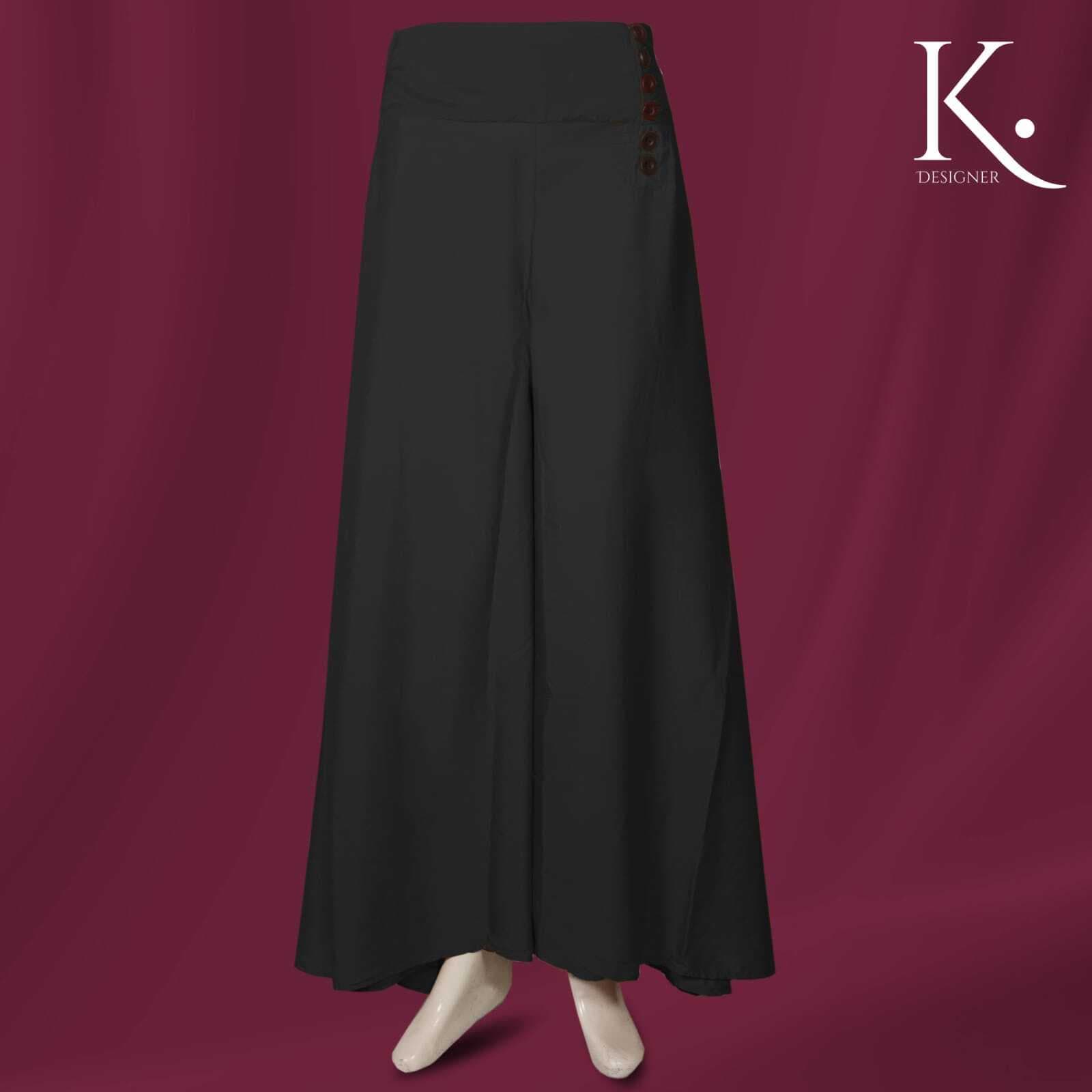 K. Designer Grip Bell Bottom Plazo - Black