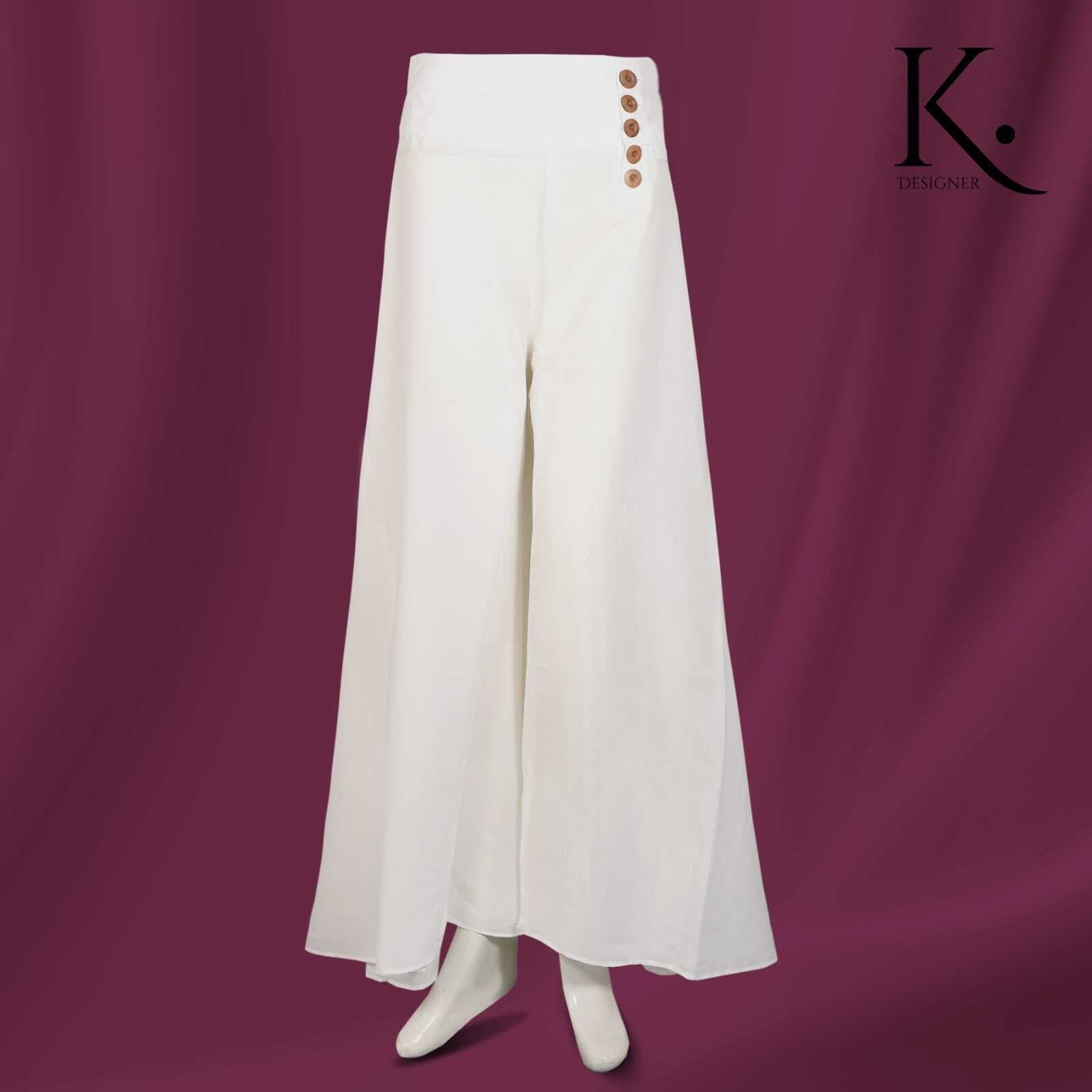 K. Designer Grip Bell Bottom Plazo - White